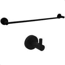 Kit Acessório Preto Banheiro Porta Toalha Simples 60cm E Gancho Pendurador Cabide Inox Fosco Suporte Toalheiro Esponja 2pç Conjunto Jogo Lavabo Kit Acessório Preto Banheiro Porta Toalha Simples 60cm E Gancho Pendurador Cabide Inox Fosco Suporte Toalheiro Esponja 2pç Conjunto Jogo Lavabo