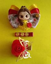 Kit Acessórios 1 Laço + 2 presilhas Artesanal Princesa Bela Menina