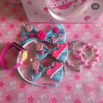 Kit Acessórios 1 Tiara Penteado + 1 kit Pulseira + 1 kit laço + Relógio digital Artesanal Barbie