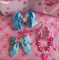 Kit Acessórios 2 Laços + 1 Presilha + 1 kit Pulseira + Cordão Barbie Artesanal Menina