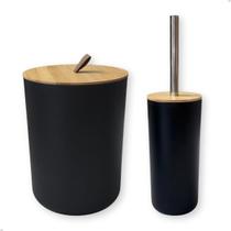 Kit Acessórios 2 Pçs Banheiro Lavabo Detalhes Bambu Preto