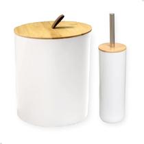 Kit Acessórios 2 Peças Branco Banheiro Lavabo Detalhes Bambu