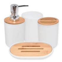 Kit Acessórios 4 Pçs Organizador Dispenser Copo Sabonet Bco