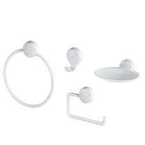 Kit acessórios 4 peças para banheiro Toalheiro Cabideiro Saboneteira Papeleira Kit acessórios 4 peças para banheiro Toalheiro Cabideiro Saboneteira Papeleira