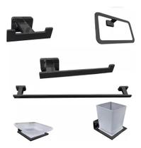 Kit Acessorios 6 Pecas Aco Inox Para Banheiro De Parede Luxo Preto 9700h Luuk Young
