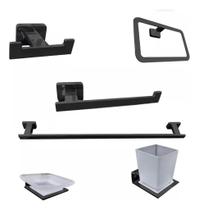 Kit Acessorios 6 Pecas Aco Inox Para Banheiro De Parede Luxo Preto 9700h Luuk Young