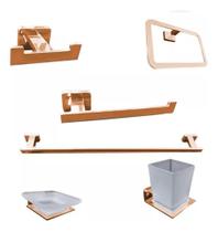Kit Acessorios 6 Pecas Aco Inox Para Banheiro De Parede Luxo Rosa Gold 9700m Luuk Young