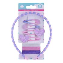 Kit Acessórios Arco TicTac Borrachinha de Cabelo Lilás 8Un