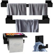 Kit Acessórios Banheiro 4 Peças Preto Dupla Fixação SF.ELG