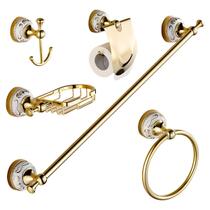 Kit Acessórios Banheiro 5 Peças Dourado Com Porcelana Luxo