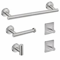 Kit Acessórios Banheiro 5 Peças Inox 304 Toalheiro, Ganchos, Papeleira Prata ou Preto