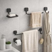 Kit Acessórios Banheiro 5 Peças Preto Quadrado Luxo Kit Acessórios Banheiro 5 Peças Preto Quadrado Luxo
