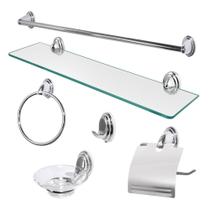 Kit Acessorios Banheiro 6 Peças Metal Cromado com vidro - DOCELAR