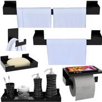 Kit Acessórios Banheiro 6 Peças Preto Adesivo 3M SF.ELG