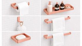 Kit Acessórios Banheiro 6 Peças Rose Gold em Aluminio com Pintura Eletrostatica
