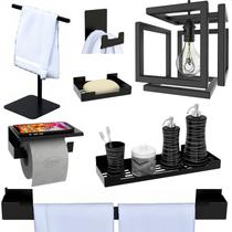 Kit Acessórios Banheiro 6Pçs Adesivo Preto e Pendente S.Nice