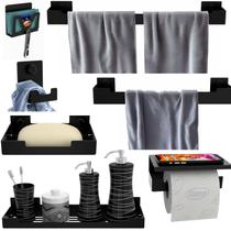 Kit Acessórios Banheiro 7 Peças Preto Dupla Fixação SF.ELG Kit Acessórios Banheiro 7 Peças Preto Dupla Fixação SF.ELG