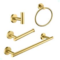 Kit acessorios banheiro acabamento redondo dourado escovado inox 4 peças