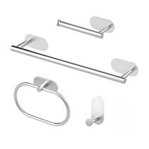 Kit Acessorios Banheiro Aço Inox Autoadesivo 4 Peças Prata Kit Acessorios Banheiro Aço Inox Autoadesivo 4 Peças Prata