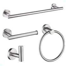 Kit acessorios banheiro aço inox escovado 4 peças fosco acabamento redondo