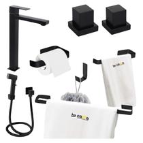 Kit Acessórios Banheiro Completo Preto Fosco + Acabamento Metal Padrão Deca + Ducha Higiênica + Torneira Alta Bica Alta Kit Acessórios Banheiro Completo Preto Fosco + Acabamento Metal Padrão Deca + Ducha Higiênica + Torneira Alta Bica Alta