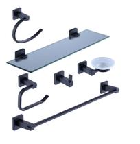 Kit Acessórios Banheiro Conjunto Luxo Completo 6 Peças Base Quadrada Metal Preto Fosco - BA006PT