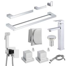 Kit Acessórios Banheiro Cromado +Torneira Monocomando + Ducha Higiênica + Acabamento Registro Docol Kit Acessórios Banheiro Cromado +Torneira Monocomando + Ducha Higiênica + Acabamento Registro Docol