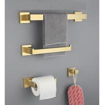 Kit Acessorios Banheiro Dourado Escovado Elegante Parafuso