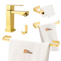 Kit Acessórios Banheiro Dourado Gold 4 Peças Torneira Baixa Metal Parafusos Não Ficam a Mostra Kit Acessórios Banheiro Dourado Gold 4 Peças Torneira Baixa Metal Parafusos Não Ficam a Mostra