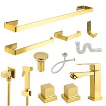Kit Acessórios Banheiro Dourado Gold Banhado + Ducha + Acabamento Deca + Válvula e Kit Instalação Kit Acessórios Banheiro Dourado Gold Banhado + Ducha + Acabamento Deca + Válvula e Kit Instalação