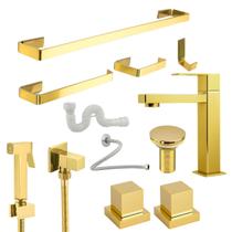 Kit Acessórios Banheiro Dourado Gold Banhado + Ducha + Acabamento Deca + Válvula e Kit Instalação