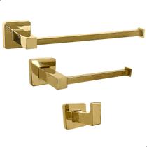 Kit Acessórios Banheiro Dourado Metal Toalheiro e Papeleira Kit Acessórios Banheiro Dourado Metal Toalheiro e Papeleira