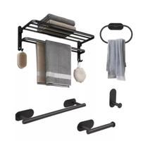 Kit Acessórios Banheiro Fosco Suporte Toalhas Duplo Toalheiro