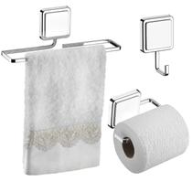 Kit Acessórios Banheiro Inox 3 Peças Cromado Fixação Adesivo Norbond Future