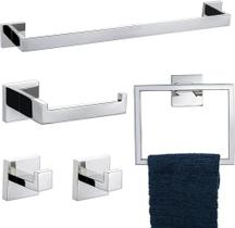 Kit Acessórios Banheiro Inox 304 5 Peças Alto Luxo Premium Toalheiro Porta Papel Ganchos Instalação Completa