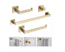 Kit Acessórios Banheiro Inox 304 Dourado Luxo 4 Peças - Brinovar