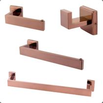 Kit Acessorios Banheiro Inox 304 Lavabo Conjunto Preto Fosco Rosa