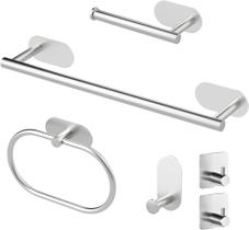 Kit Acessórios Banheiro Inox 6 Peças Sem Furo Fixação Adesiva 3M Porta Toalha e Papel Kit Acessórios Banheiro Inox 6 Peças Sem Furo Fixação Adesiva 3M Porta Toalha e Papel