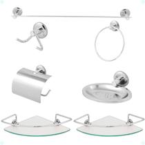 Kit Acessórios Banheiro Inox 7 Peças Lavabo Conjunto Porta Shampoo