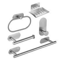 Kit Acessórios Banheiro Inox Autoadesivo Com 5 Peças Kit Acessórios Banheiro Inox Autoadesivo Com 5 Peças