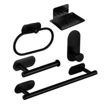 Kit Acessórios Banheiro Inox Autoadesivo Com 5 Peças Preto Kit Acessórios Banheiro Inox Autoadesivo Com 5 Peças Preto