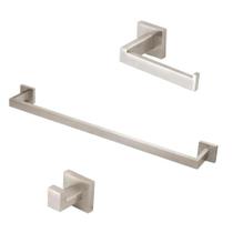 Kit Acessórios Banheiro Inox Escovado Quadrado 3 Peças Inox