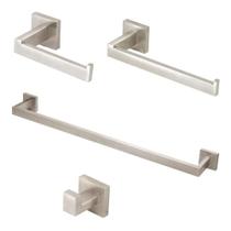 Kit Acessórios Banheiro Inox Escovado Quadrado 4 Peças Inox
