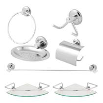Kit Acessórios Banheiro Inox Lavabo Porta Shampoo Canto