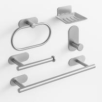 Kit Acessórios Banheiro Inox Prata Fosco 5 Peças Fixação 3M Sem Furo Autoadesivo e Resistente à Água