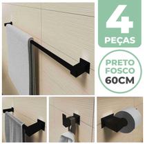 Kit Acessórios Banheiro/lavabo 4 Peças Aço Inox 304 Preto Fosco Q4APF
