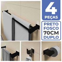 Kit Acessórios Banheiro Lavabo 4 Peças Aço Inox 304 Preto Fosco Q4DPF