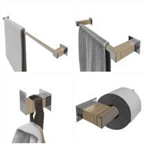 Kit Acessórios Banheiro Lavabo 4 Peças Aço Inox 304 Q4B Toalheiros Ganchos