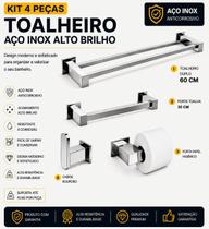 Kit Acessórios Banheiro Lavabo 4 Peças Aço Inox 304 Q4C Kit Acessórios Banheiro Lavabo 4 Peças Aço Inox 304 Q4C