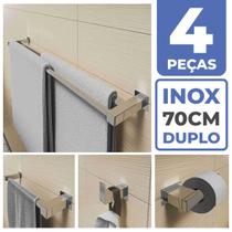 Kit Acessórios Banheiro Lavabo 4 Peças Aço Inox 304 Q4D Toalheiros Ganchos